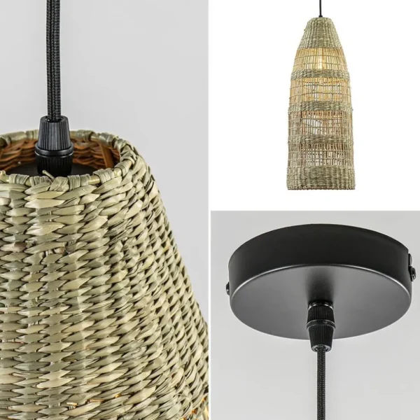 Outlet Straluma Hanglamp Latika smal zeegras naturel met zwart