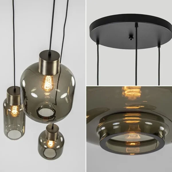 Shop Straluma Hanglamp Lett 3L rond zw/brons smoke mix