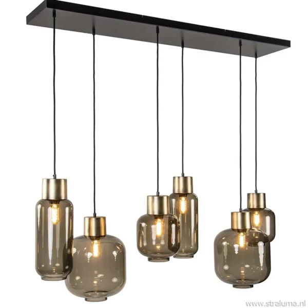 hanglamp_lett_l_zwartbron_1.webp Store Straluma Hanglamp Lett 6L zwart/brons+glas smoke