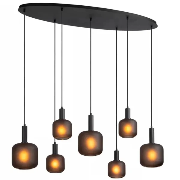 hanglamp_lichts_ovaal_met_1.webp Online Straluma Hanglamp 7-lichts ovaal met mat zwart glas