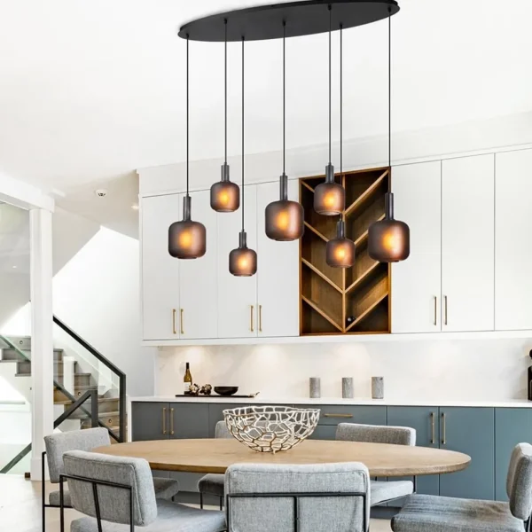 hanglamp_lichts_ovaal_met_4.webp Online Straluma Hanglamp 7-lichts ovaal met mat zwart glas