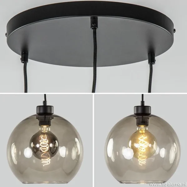 hanglamp_lichts_rond_glas_3.webp Best Sale Straluma Hanglamp 3-lichts rond glas smoke 25 cm