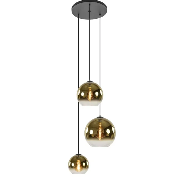 Store Straluma Hanglamp 3-lichts rond zwart met goud gradient glas
