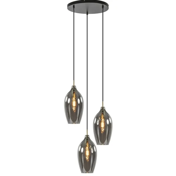 Store Straluma Hanglamp Lukaro 3-L antiek brons + smoke glas