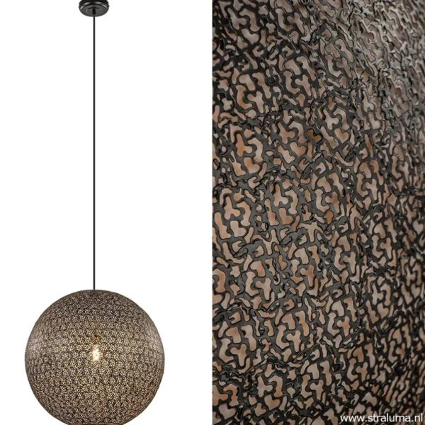 hanglamp_oronero_bol_zwar_1.webp Shop Straluma Hanglamp Oronero bol zwart/goud 60cm