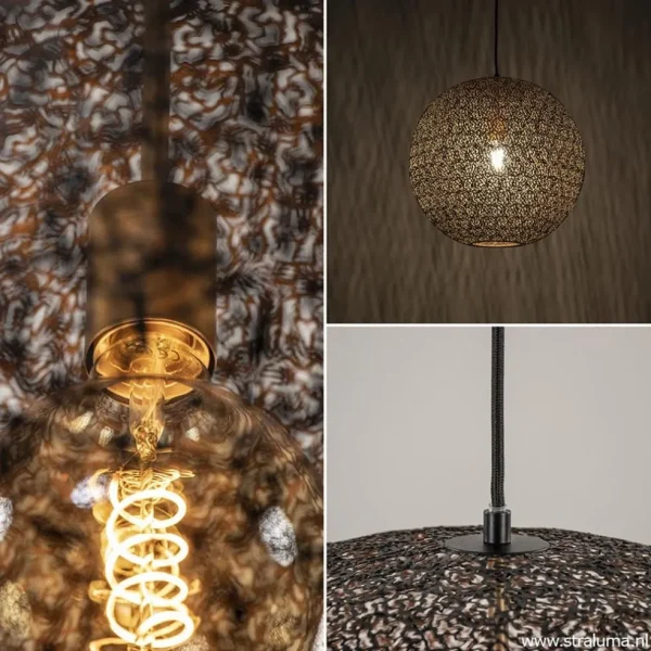hanglamp_oronero_bol_zwar_3.webp Shop Straluma Hanglamp Oronero bol zwart/goud 60cm