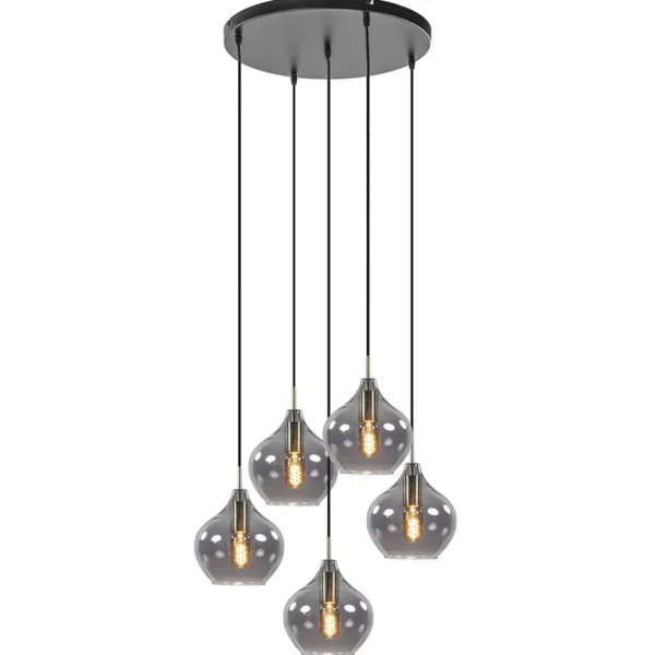 hanglamp_rakel_l_rond_ant_1.webp Cheap Straluma Hanglamp Rakel 5L rond antiek brass + smoke glas