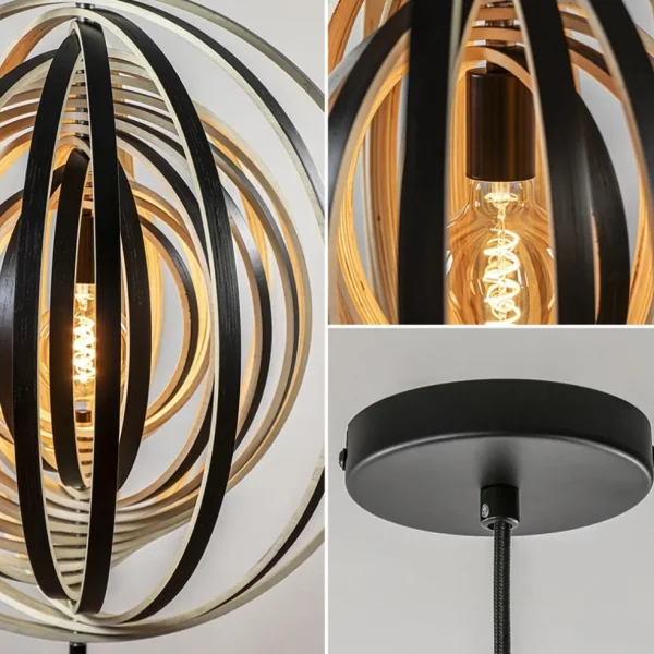 Shop Straluma Hanglamp Woody 59 zwart/naturel hout