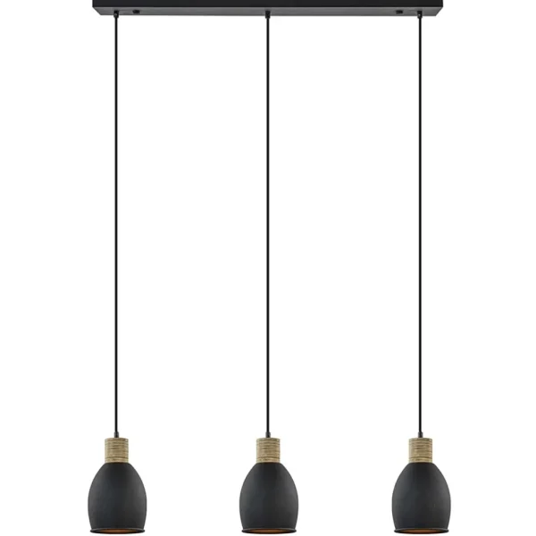 Online Straluma Industrieel landelijke hanglamp 3-lichts zwart met hout