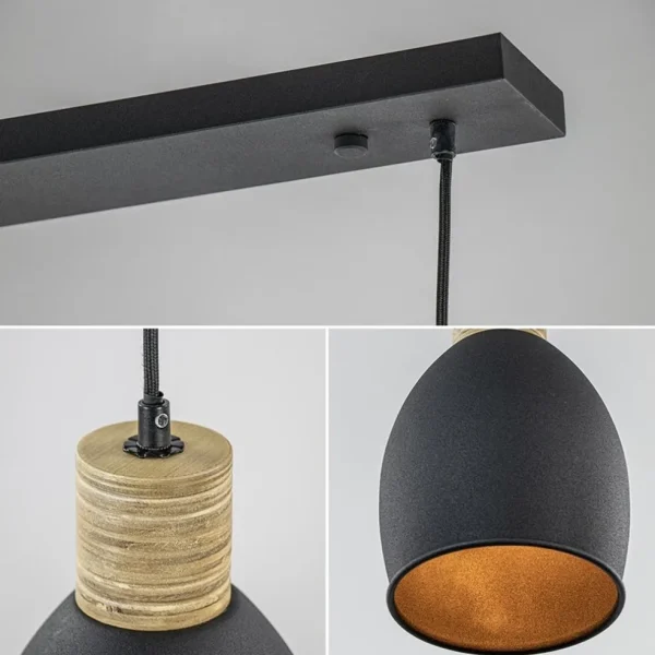 Online Straluma Industrieel landelijke hanglamp 3-lichts zwart met hout