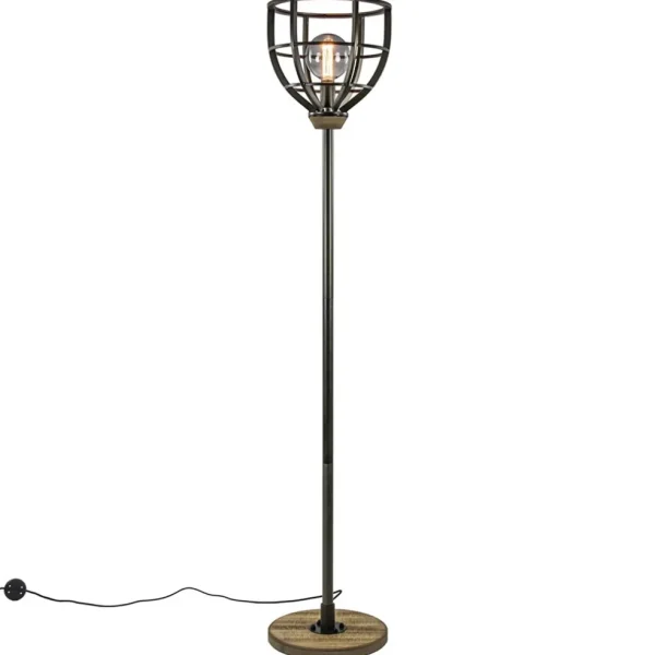 Sale Straluma Industriële vloerlamp zwart staal met houten details