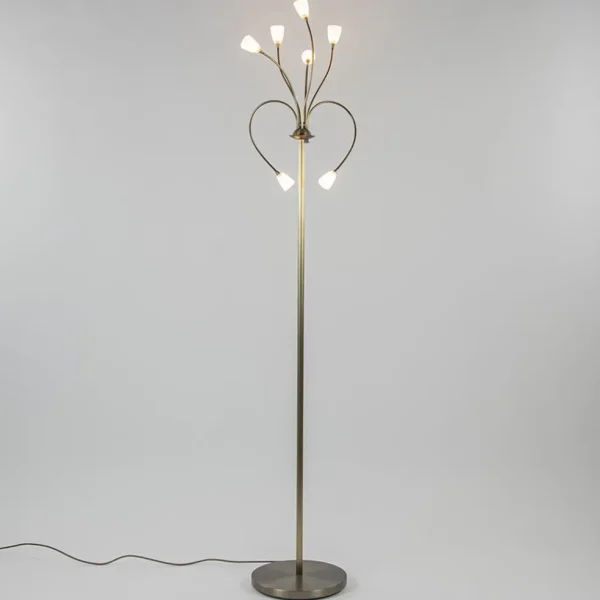 Hot Straluma Klassieke vloerlamp brons met wit gevlamd glas en dimbaar LED