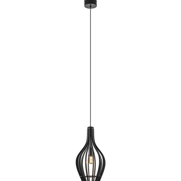 kleine_hanglamp_kegel_hou_1.webp Online Straluma Kleine hanglamp kegel houten lamellen zwart