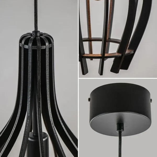 kleine_hanglamp_kegel_hou_2.webp Online Straluma Kleine hanglamp kegel houten lamellen zwart