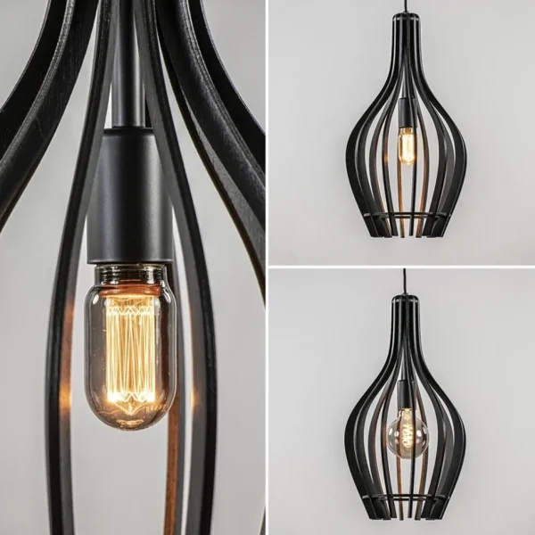 kleine_hanglamp_kegel_hou_3.webp Online Straluma Kleine hanglamp kegel houten lamellen zwart