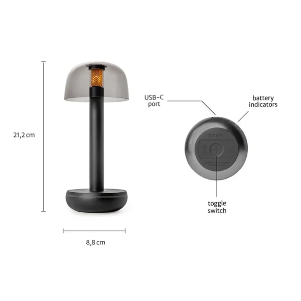 Store Straluma Kleine LED tafellamp oplaadbaar mat zwart met smoke glas
