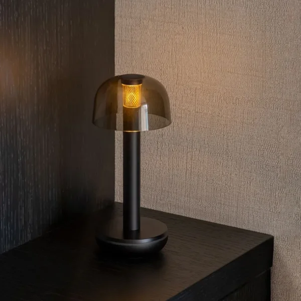 Store Straluma Kleine LED tafellamp oplaadbaar mat zwart met smoke glas