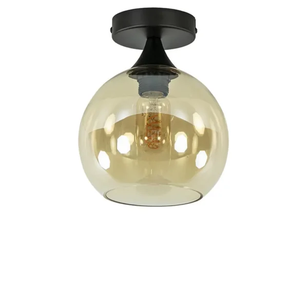kleine_plafondlamp_zwart__0.webp Flash Sale Straluma Kleine plafondlamp zwart met amber glazen bol