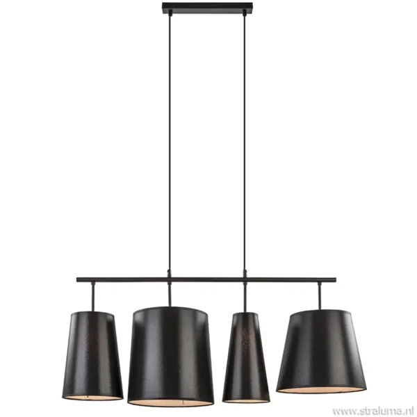 l_hanglamp_met_zwarte_kap_1.webp Online Straluma 4-L Hanglamp met zwarte kappen