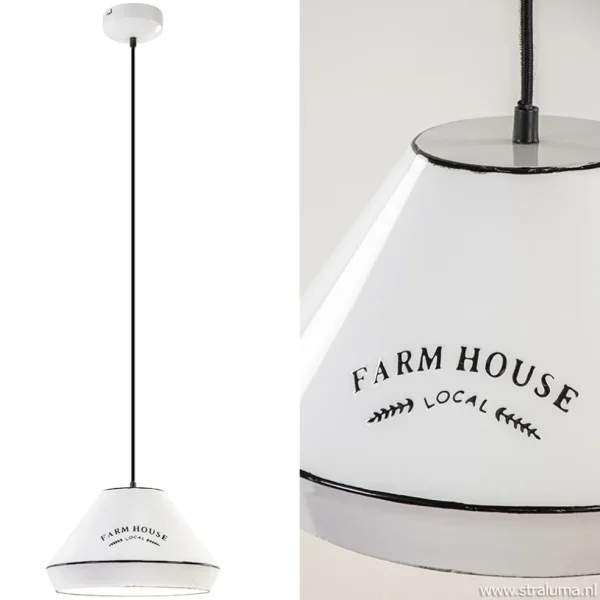 New Straluma Landelijke hanglamp farm house wit met zwart Ø32 cm