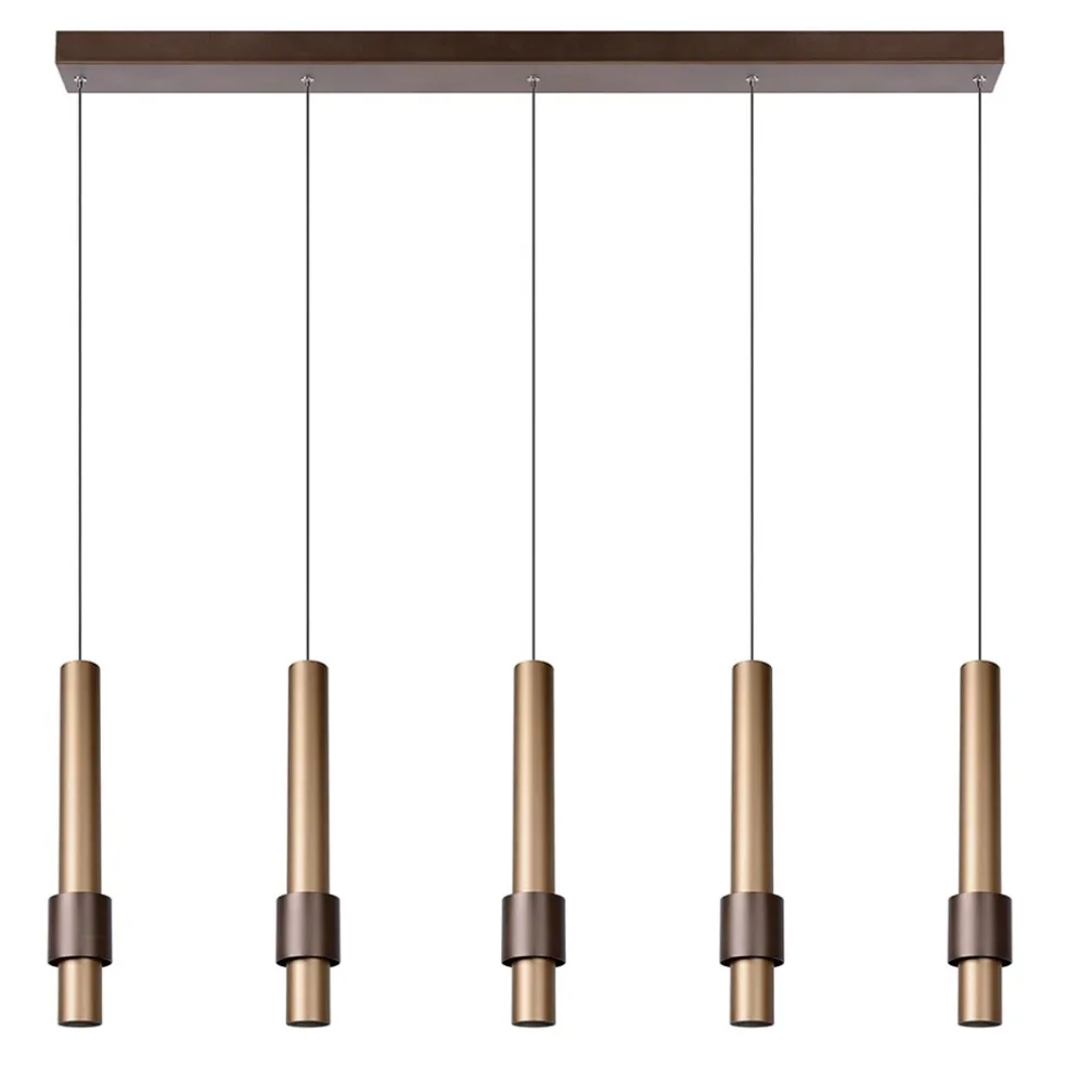 Store Straluma Landelijke 5-lichts LED hanglamp cilinders bruin