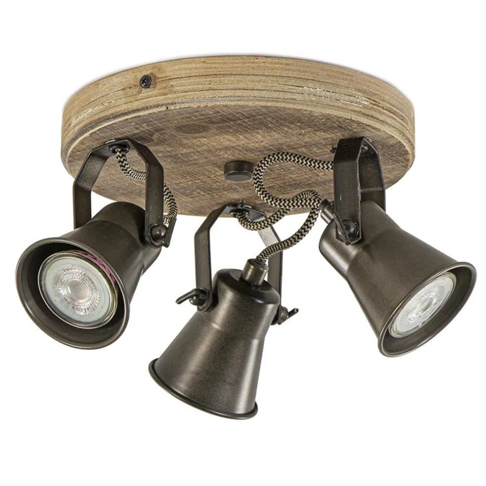 Fashion Straluma Landelijke 3-lichts plafondspot Seed metaal met hout
