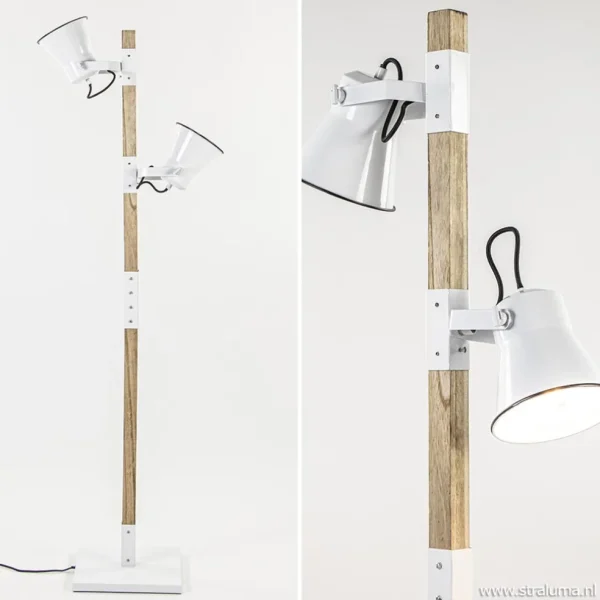 landelijke_lichts_vloerla_1.webp Discount Straluma Landelijke 2-lichts vloerlamp hout met witte kappen