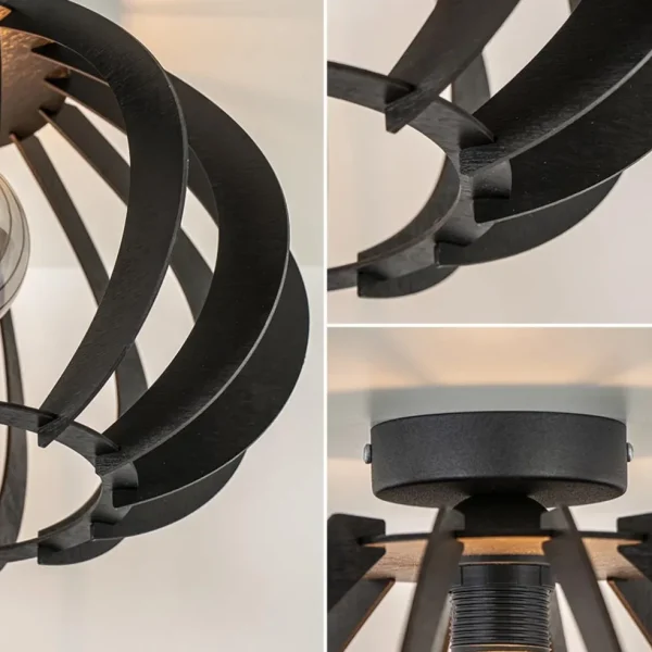 Best Straluma Landelijke plafondlamp hout mat zwart