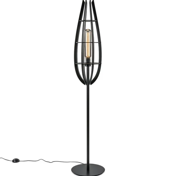 landelijke_vloerlamp_mat__1.webp Best Sale Straluma Landelijke vloerlamp mat zwart met houten kap