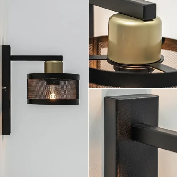 landelijke_wandlamp_zwart_2.webp New Straluma Landelijke wandlamp zwart/goud met ronde kap