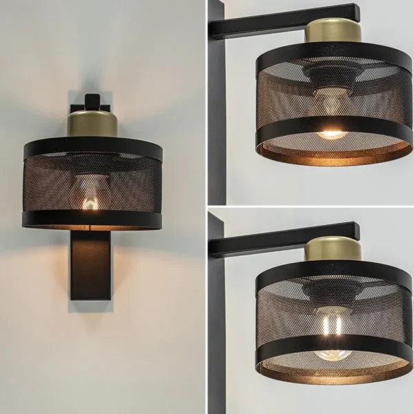 landelijke_wandlamp_zwart_3.webp New Straluma Landelijke wandlamp zwart/goud met ronde kap