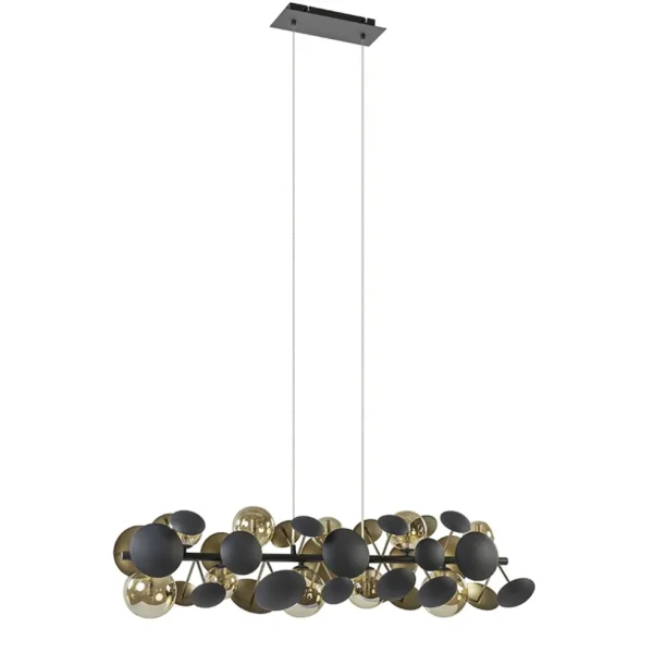Fashion Straluma Langwerpige hanglamp grijs/goud + amber glas