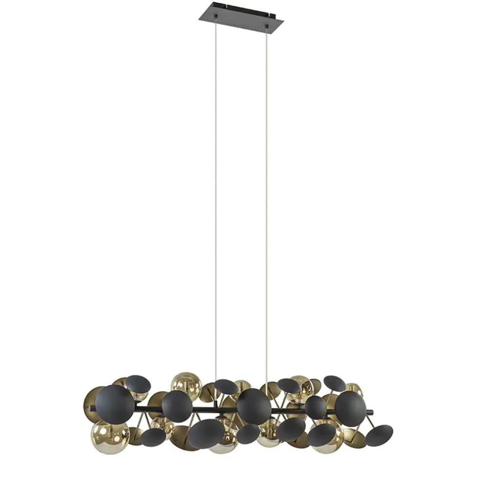 Fashion Straluma Langwerpige hanglamp grijs/goud + amber glas