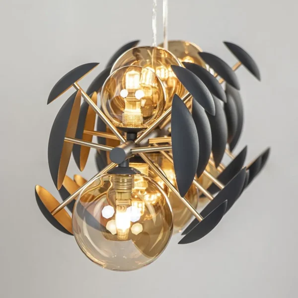 Fashion Straluma Langwerpige hanglamp grijs/goud + amber glas