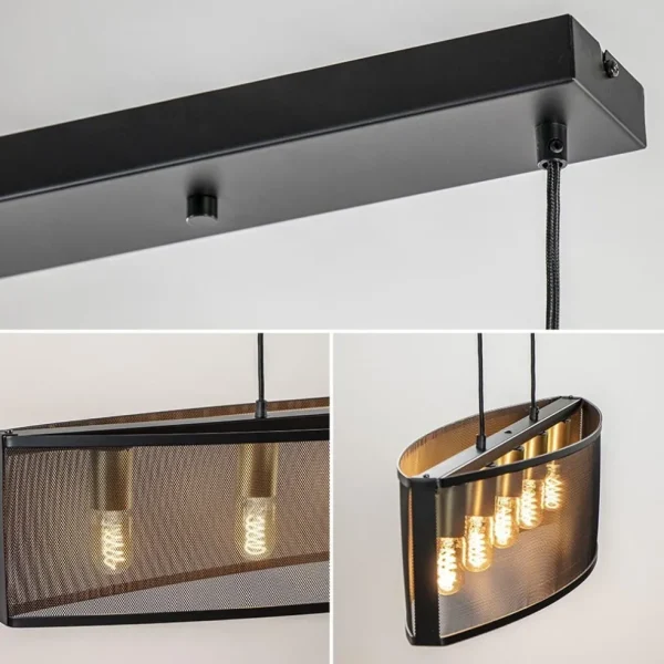 New Straluma Langwerpige hanglamp mat zwart metaal met goud