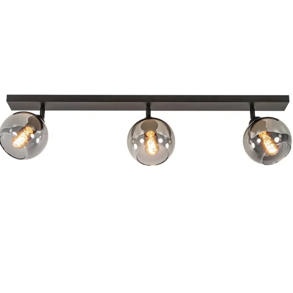 Best Sale Straluma Langwerpige plafondlamp mat zwart met smoke glazen bollen