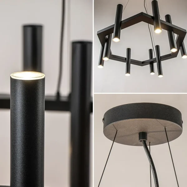 Discount Straluma 12-Lichts design hanglamp 6-hoekig mat zwart