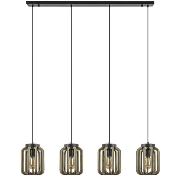 New Straluma 4-Lichts eettafelhanglamp mat zwart met ruw hout