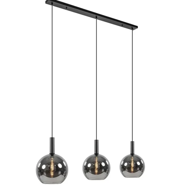 lichts_eettafelhanglamp_m_1-2.webp Best Sale Straluma 3-Lichts eettafelhanglamp mat zwart met smoke glas 30 cm