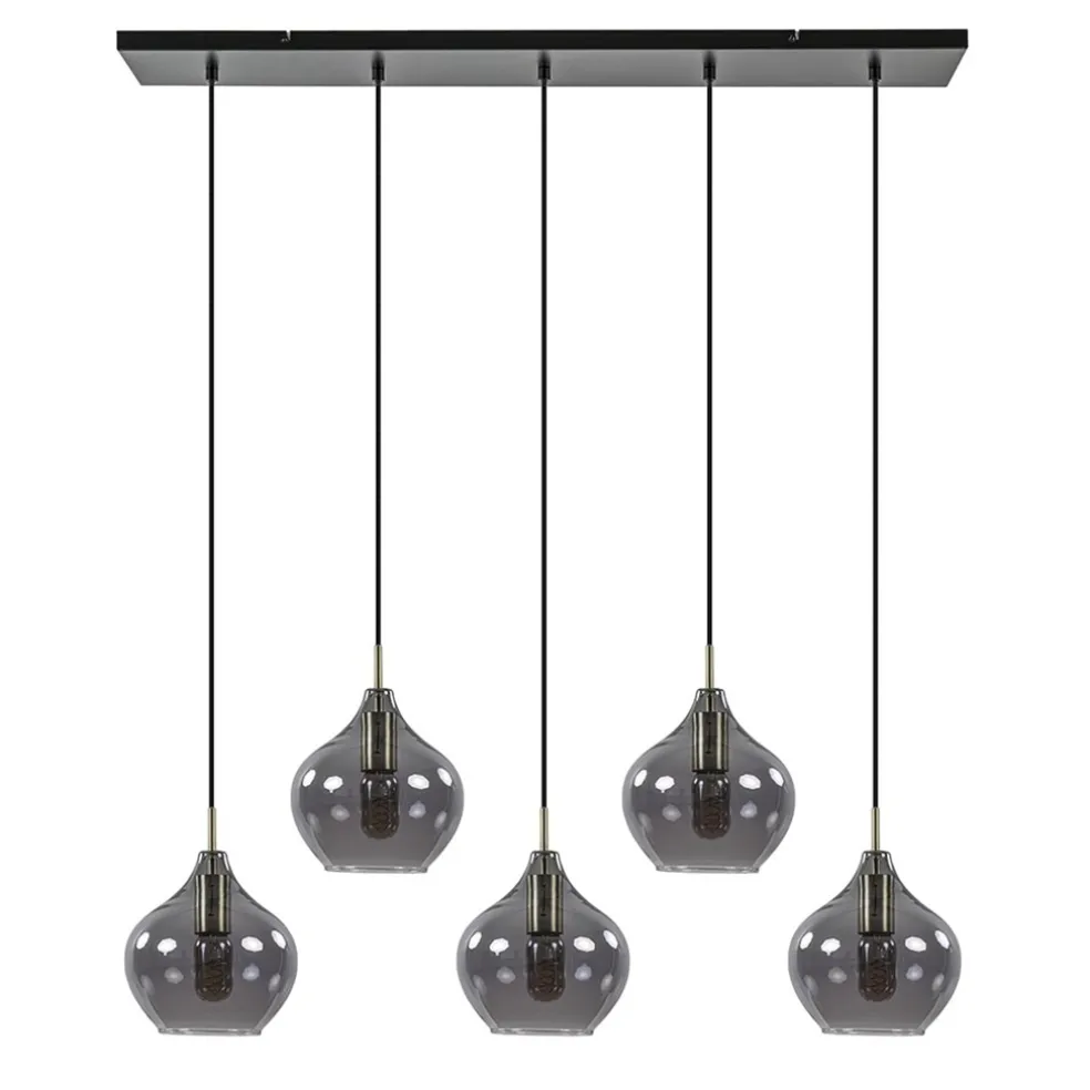 lichts_eettafelhanglamp_r_0.webp Online Straluma 5-Lichts eettafelhanglamp Rakel antiek brass met smoke glas