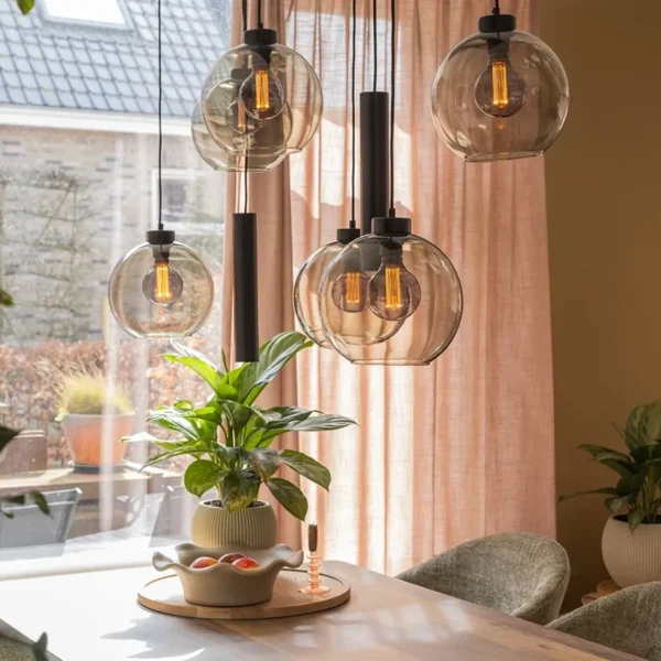 lichts_eettafelhanglamp_s_4-1.webp Discount Straluma 8-Lichts eettafelhanglamp smoke glas + GU10 spots