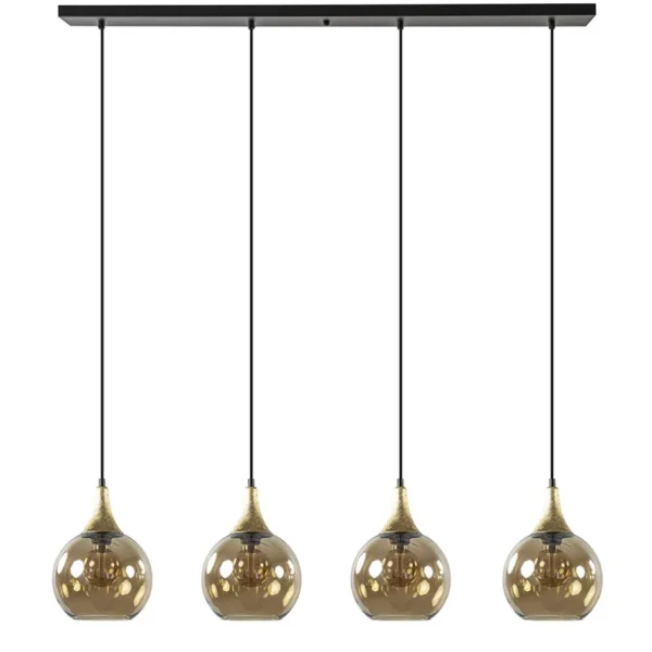 lichts_eettafelhanglamp_z_0-1.webp Hot Straluma 4-Lichts eettafelhanglamp zwart/goud met amber glazen bollen