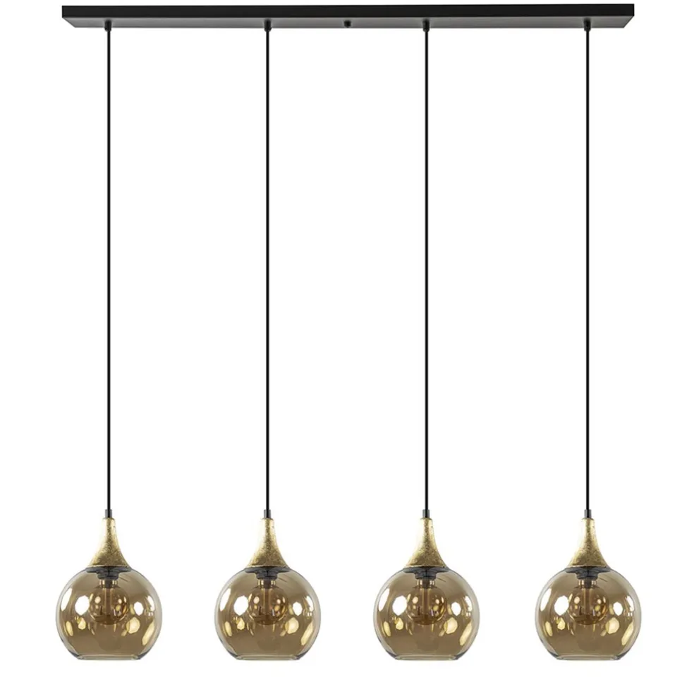 lichts_eettafelhanglamp_z_0-1.webp Hot Straluma 4-Lichts eettafelhanglamp zwart/goud met amber glazen bollen
