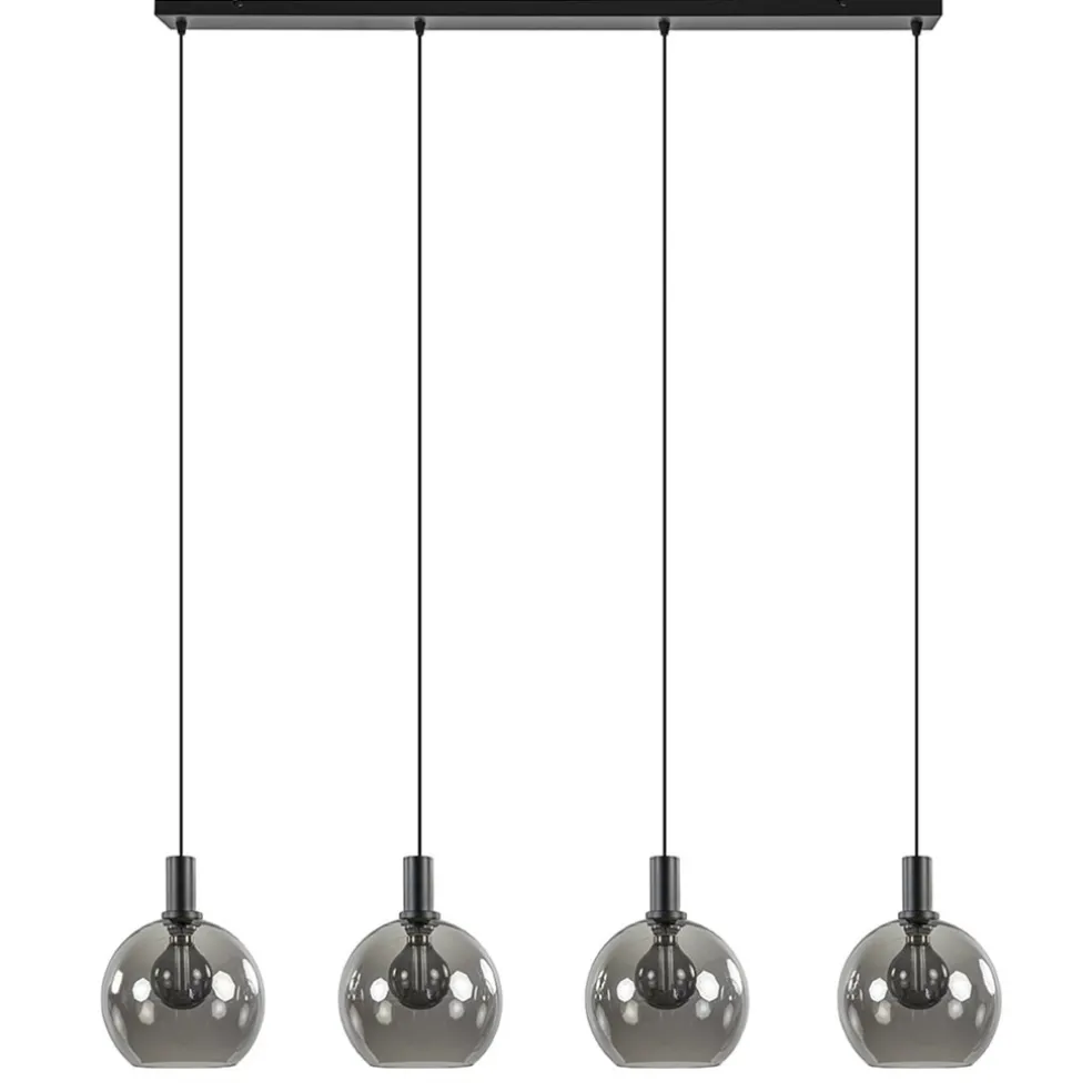 Shop Straluma 4-lichts eettafelhanglamp zwart met smoke glazen bollen