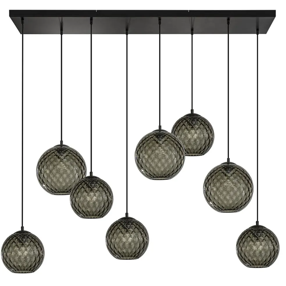 lichts_eettafelhanglamp_z_0-6.webp New Straluma 8-Lichts eettafelhanglamp zwart met smoke glazen kappen reliëf