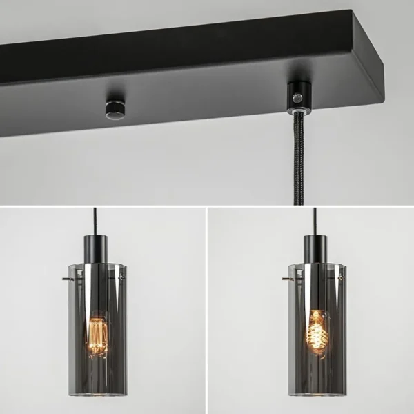 lichts_eettafelhanglamp_z_3-2.webp Discount Straluma 3-Lichts eettafelhanglamp zwart met cilinder smoke glas