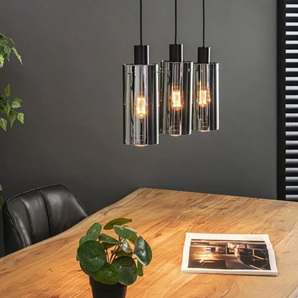 lichts_eettafelhanglamp_z_4-2.webp Discount Straluma 3-Lichts eettafelhanglamp zwart met cilinder smoke glas