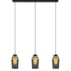 Discount Straluma 3-Lichts hanglamp balk zwart/marmer met smoke glas