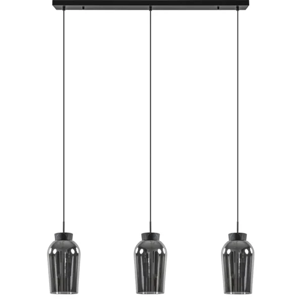 Discount Straluma 3-Lichts hanglamp balk zwart/marmer met smoke glas