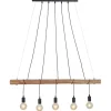 Best Straluma 5-Lichts hanglamp houten balk met zwarte pendels